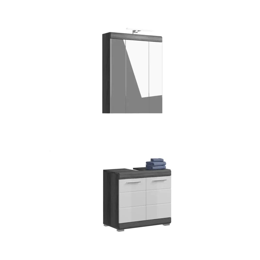 Set bagno SCOTT – Mobile sottolavabo e armadietto con specchio LED