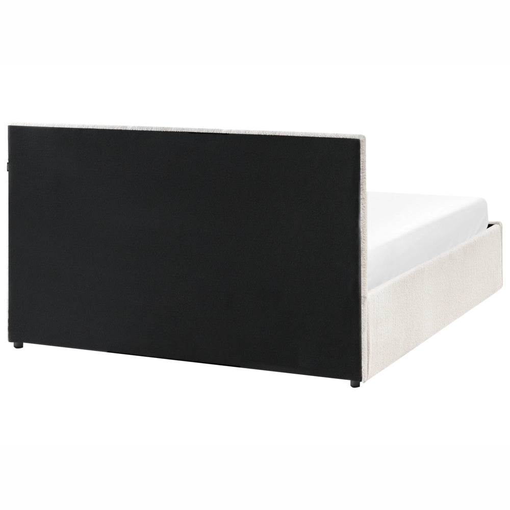 Letto ottomano bianco sporco bouclé 140x200 cm con testiera sollevabile e base a doghe Design moderno