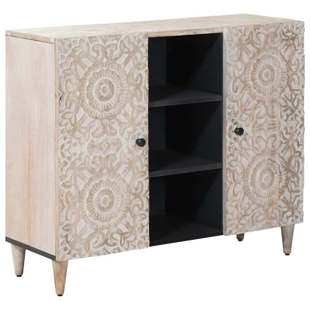 Credenza Bianco 90 x 33,5 x 75 cm Legno di mango massello