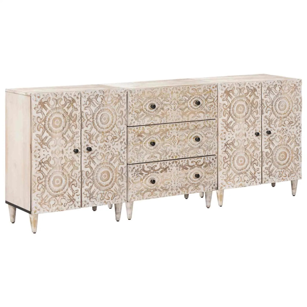 Credenza 3 pcs Bianco 60 x 33,5 x 75 cm Legno di mango massello