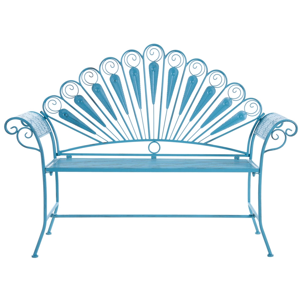 Panca da giardino per esterni in metallo blu alluminio 2 posti braccioli stile vintage