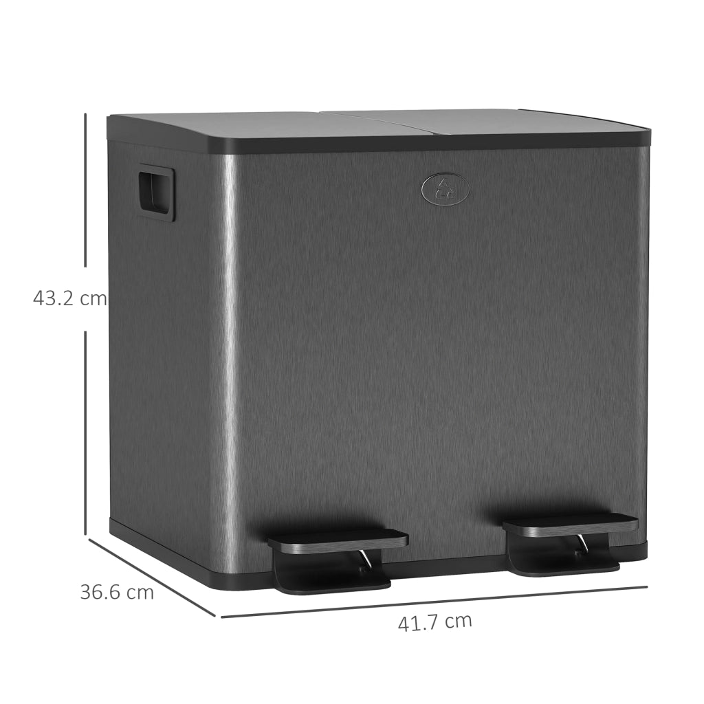 Bidone Immondizia a 2 Sezioni da 15L con Chiusura Silenziosa, in Acciaio Inox e PP, 41.7x36.6x43.2 cm, Nero