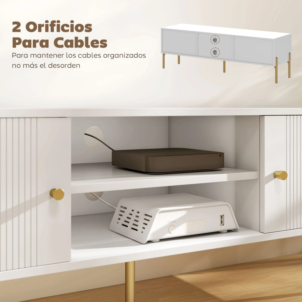 Mobile TV Moderno con 2 Ante e 2 Ripiani Aperti ¨C Zephmum ¨C Bianco 140x38x45,9 cm