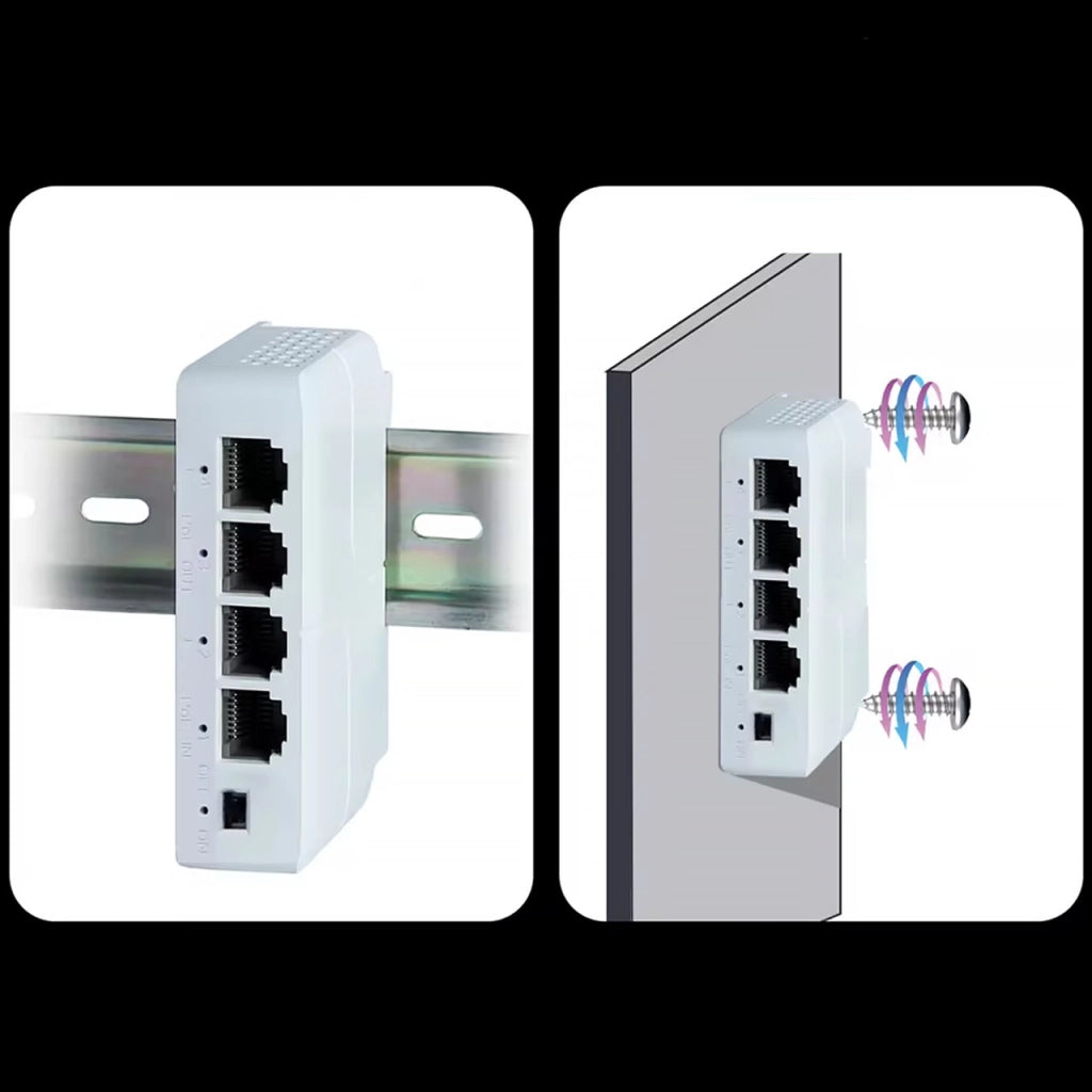 Ripetitore Extender POE DIN TH35 – 1x IN 3x OUT Gigabit | 25W 8W/Porta | 100m Auto MDI/MDIX | LED SCP/OLP