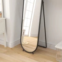 Specchio a Figura Intera da Terra con Supporto Pieghevole, in Vetro e Metallo, 40x41x159 cm, Nero