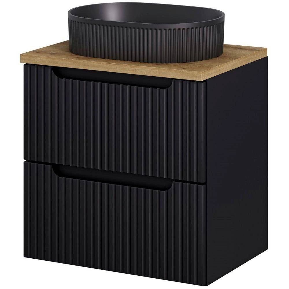Mobile Sottolavabo da Parete NEWPORT con 2 Cassetti 60 x 60 x 40 cm - Nero / Effetto Rovere [en.casa]