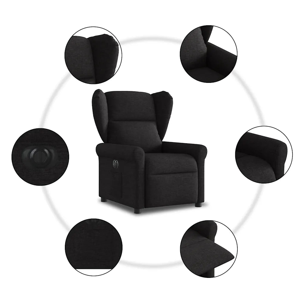 vidaXL Poltrona Elettrica Reclinabile Nera in Tessuto