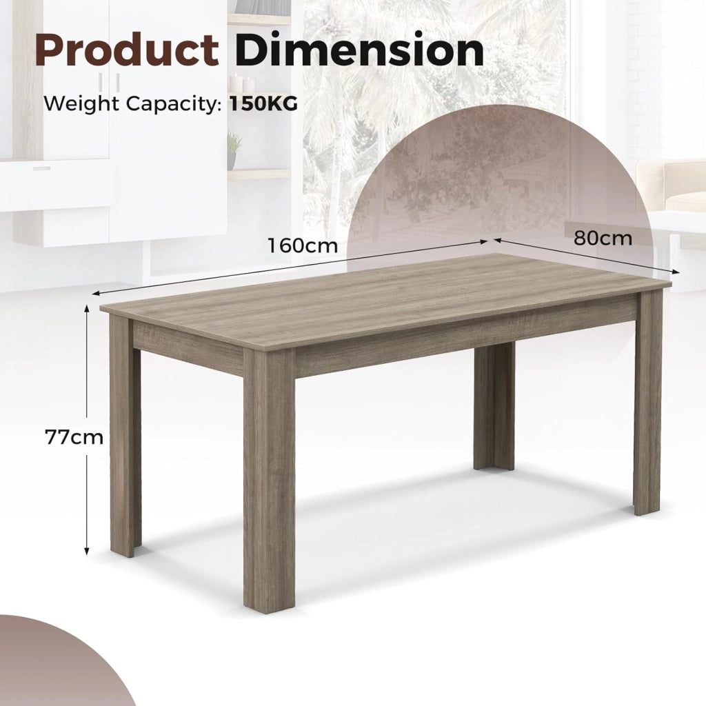 Tavolo da Pranzo da 160 cm per 8 Persone, Tavolo da Pranzo Fisso con Robuste Gambe a L, Tavolo Moderno per Cucina e Sala da Pranzo, Nero (Grigio)
