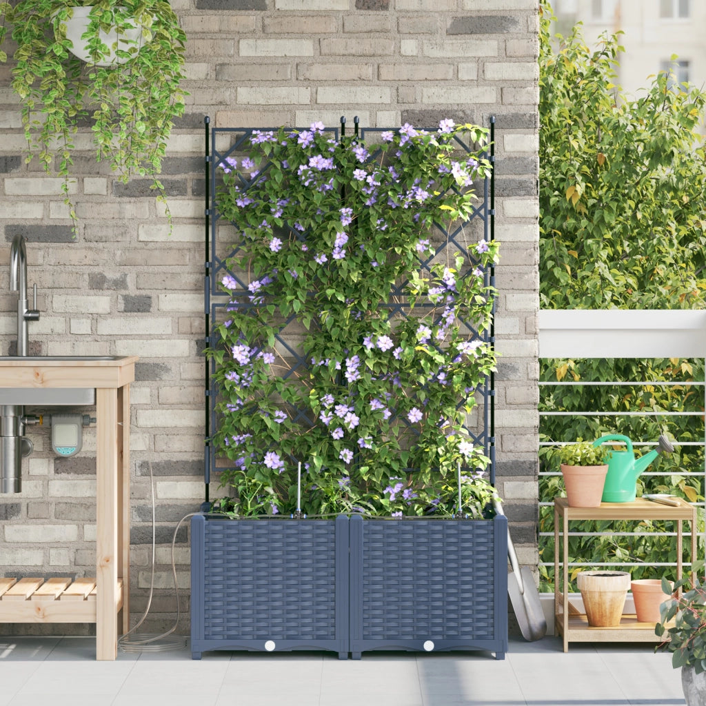 Fioriere da Giardino con Sistema di Irrigazione 2 pz Grigio