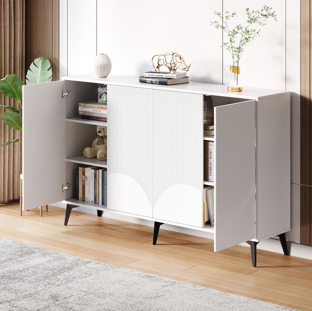 Credenza 160x35x100 cm con 4 ante e ripiani regolabili; bianco