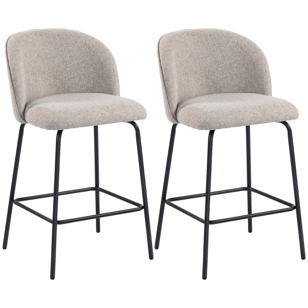 Set 2 Sgabelli da Bar 50x55x93 cm con Schienale e Poggiapiedi Rivestimento in Tessuto e Gambe in Acciaio Grigio