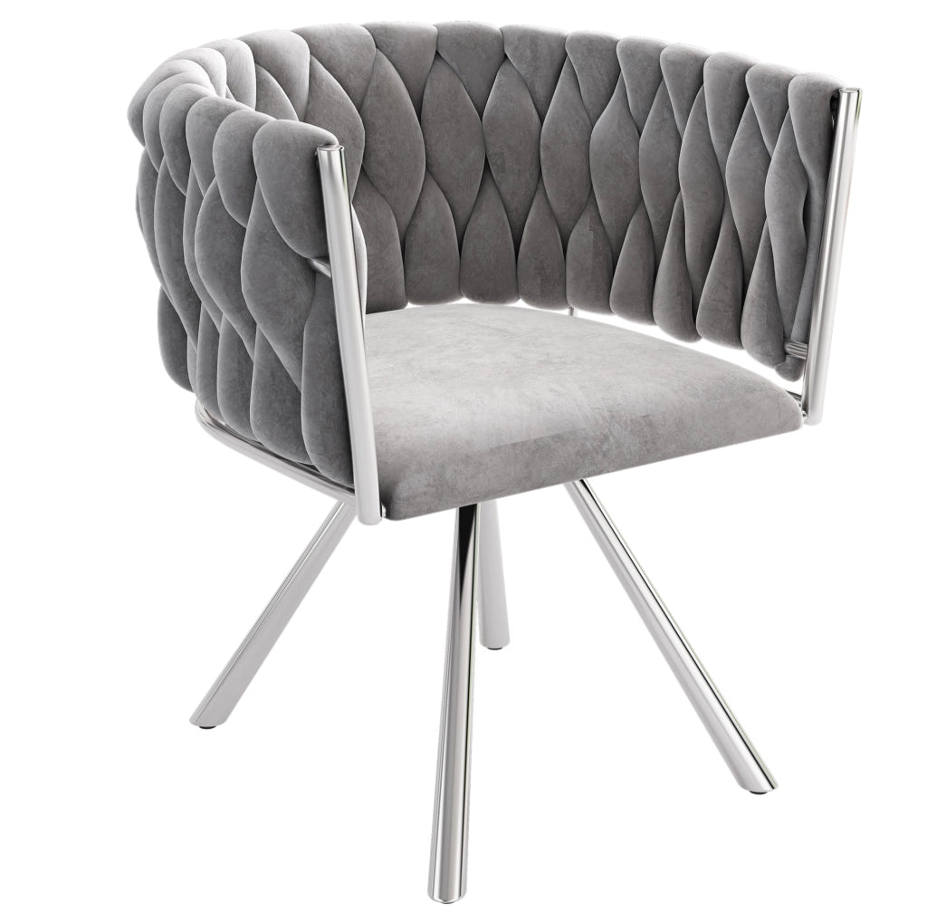 Set 6 sedie da pranzo girevoli 360° in velluto grigio con struttura in metallo