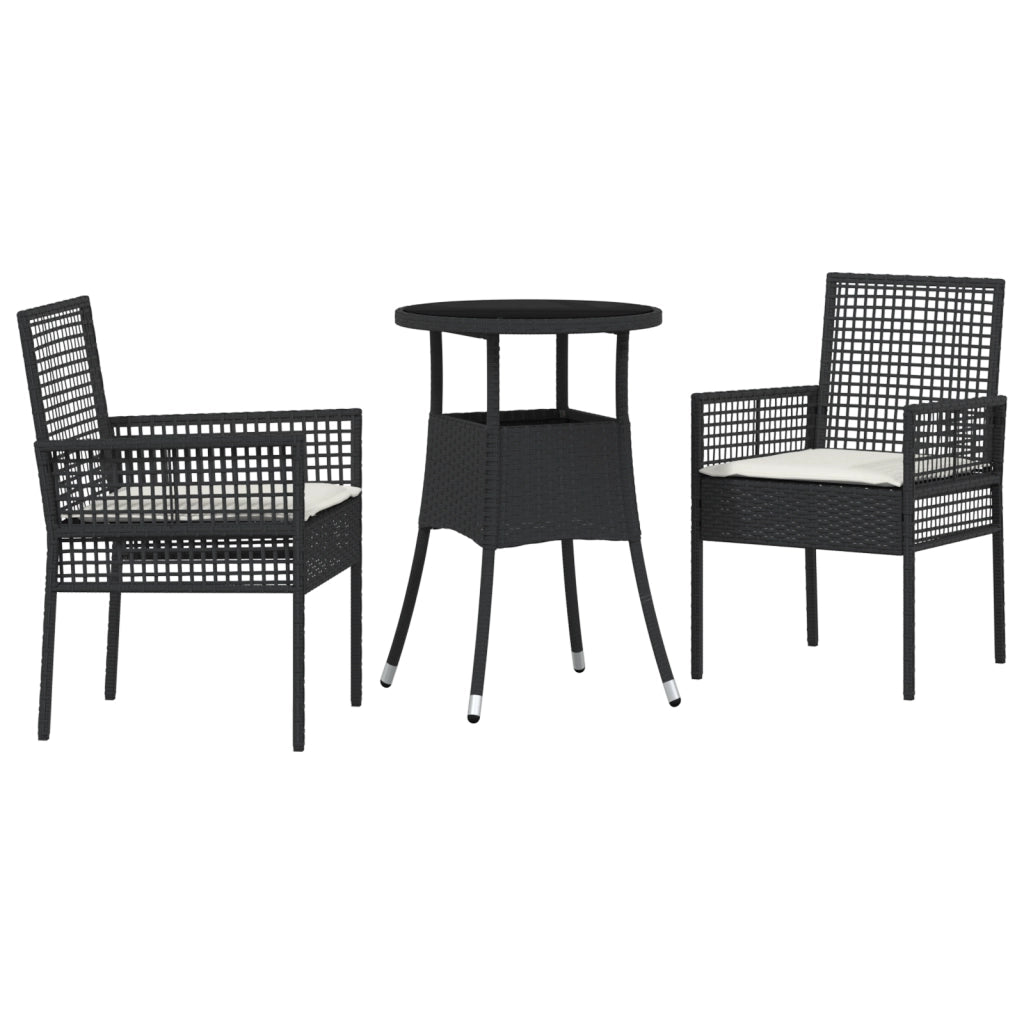 Set Pranzo Giardino 3 Pezzi Nero Polyrattan