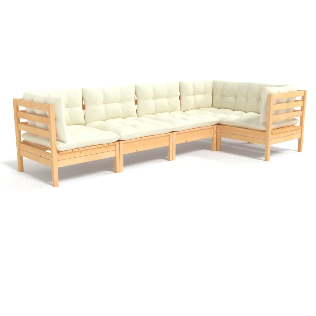 Set Divani da Giardino 5 pz con Cuscini Crema in Massello di Pino cod mxl 41334