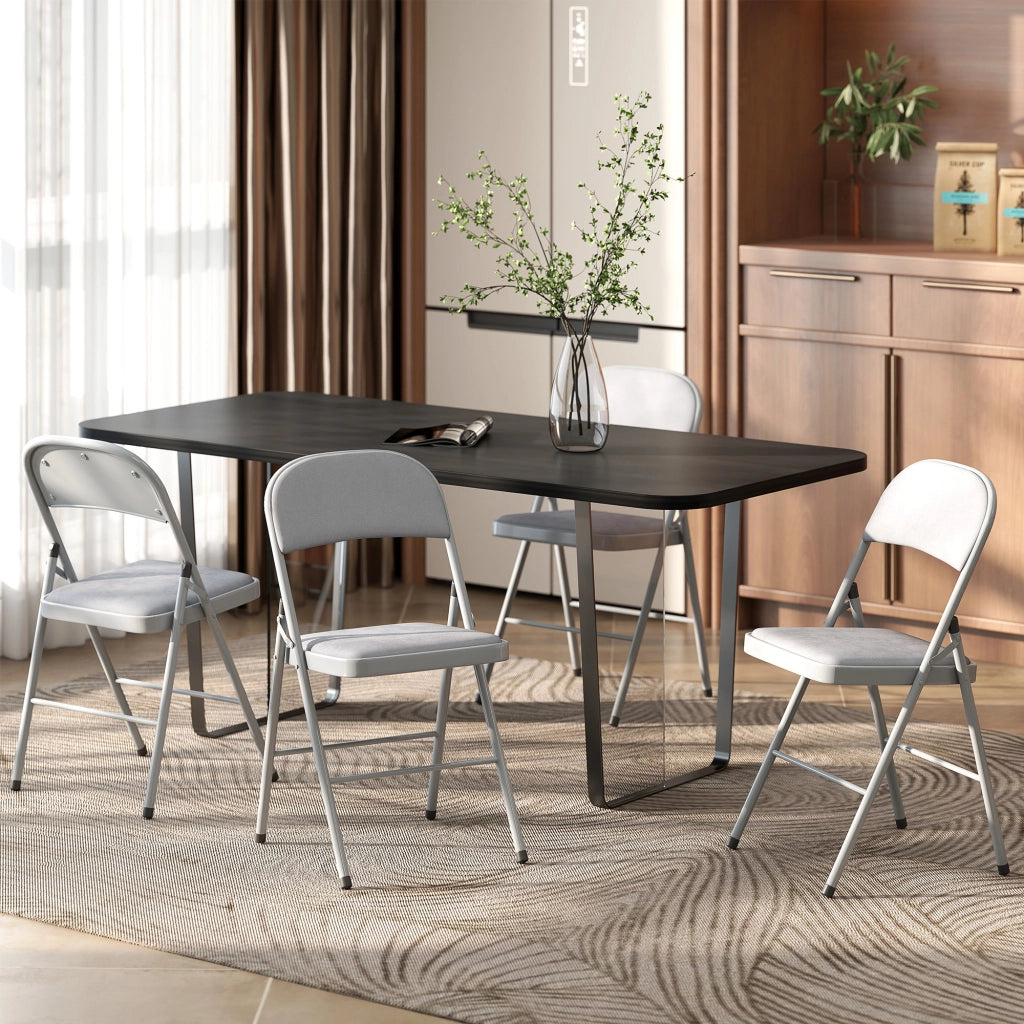 Set 4 Sedie Pieghevoli Imbottite ¨C Zephmum ¨C Grigio Chiaro Velluto Acciaio