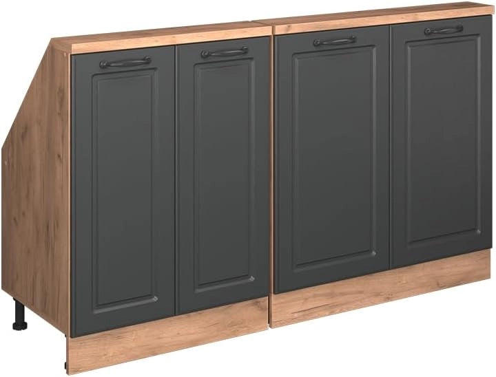 Mobile cucina sottotetto R-Line, Ondulazione bianca, 120 cm Set di 2, adatto per pareti inclinate e montaggio cucina variabile