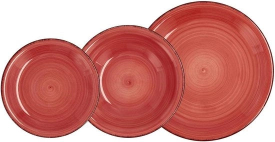 Servizio da Tavola in Ceramica Rosso - 18 Pezzi per 6 Persone - Set di Piatti da 6 Persone