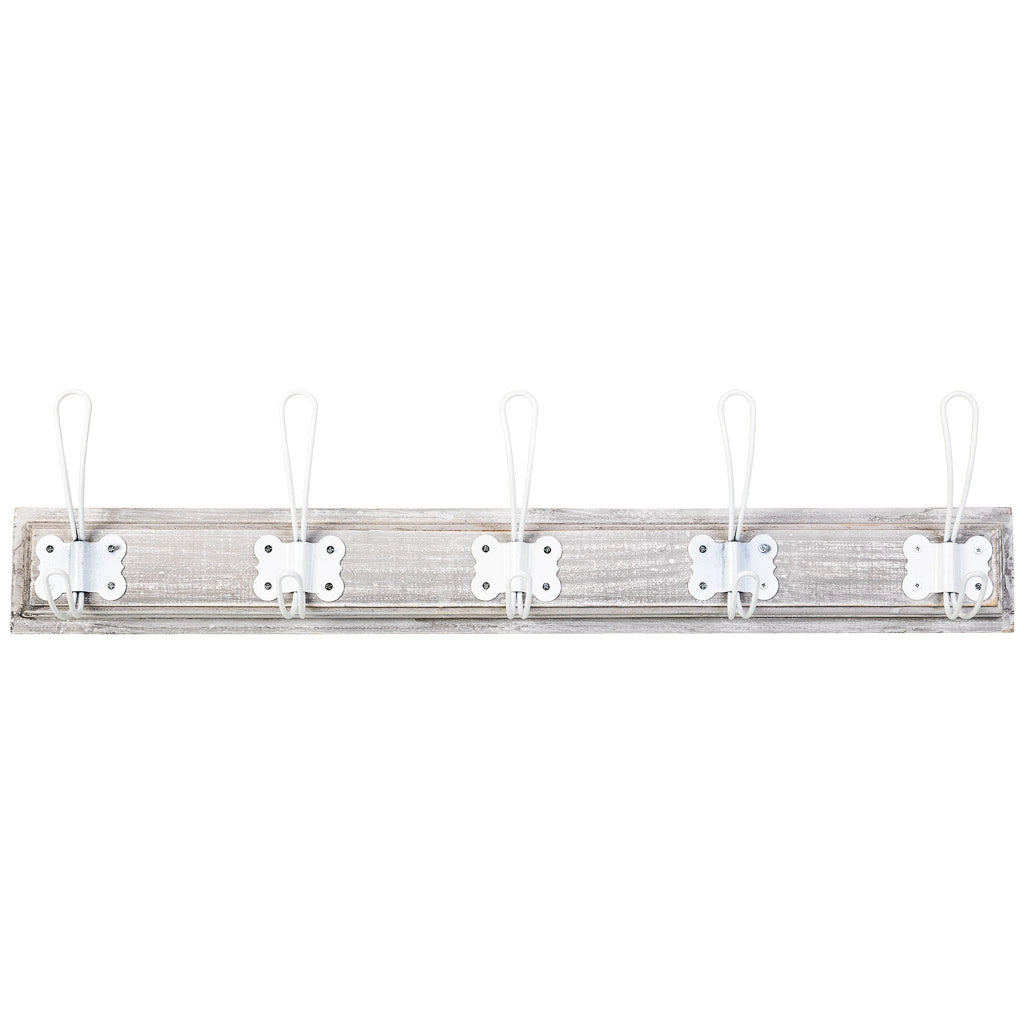 Appendiabiti da parete in legno con 5 ganci 63x2,3x8h cm