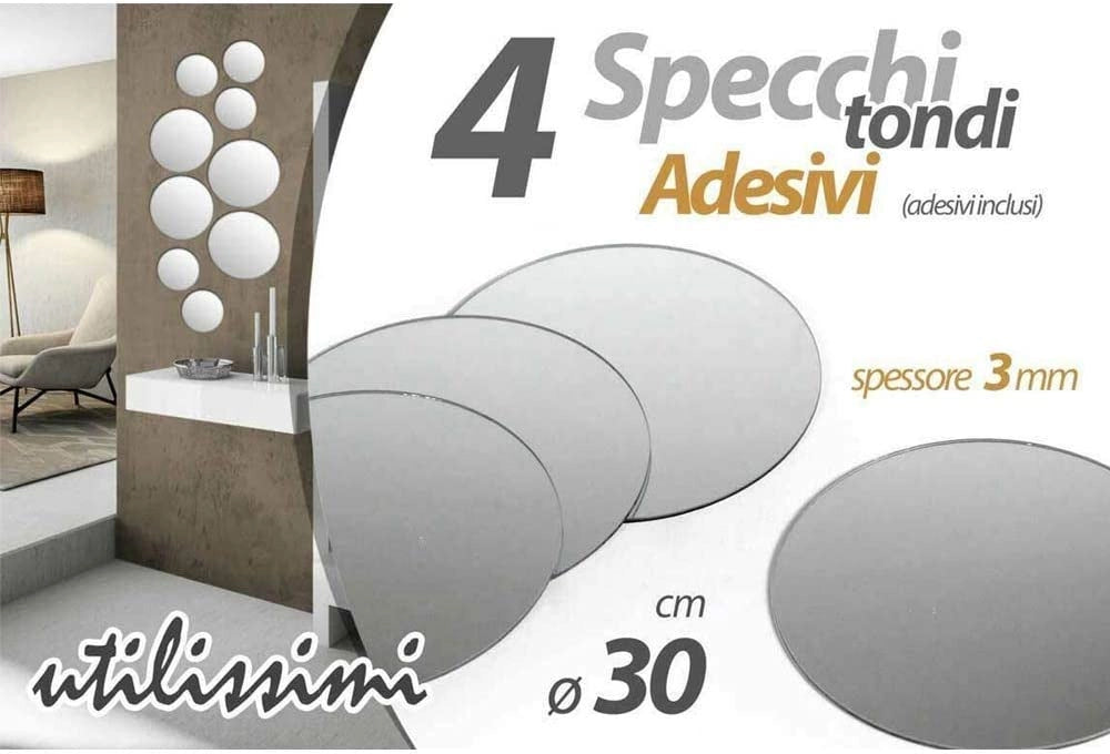 Set 4 Specchi Rotondi Mosaico Adesivi Specchio 30x30cm Decorazione Parete Casa