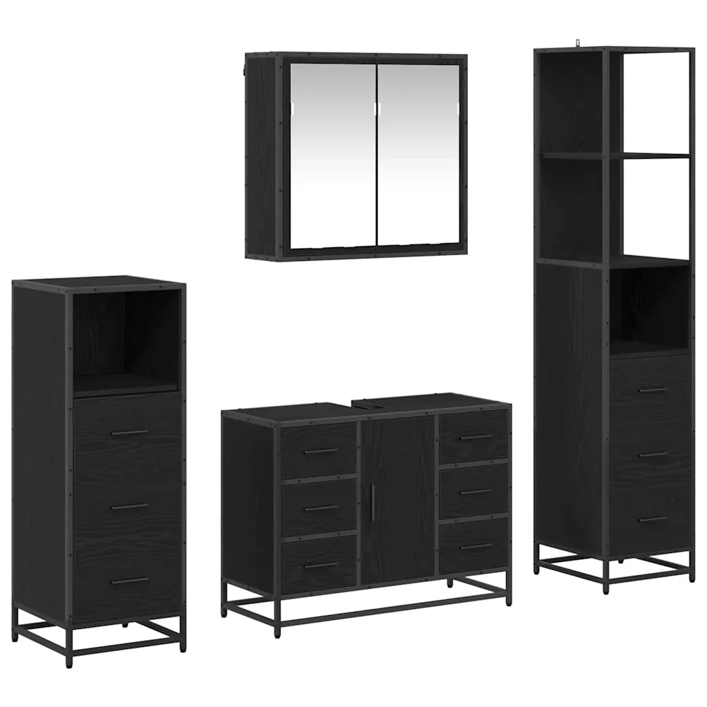 Set di mobili per il bagno 4 pcs Rovere Nero Legno multistrato