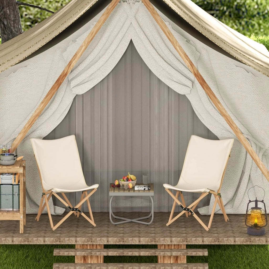 Set 2 Sedie Da Tavolo a Farfalla Pieghevoli, Sedia in Bambù da Esterno Giardino/Terrazza, 72,5x57x90,5cm, Beige