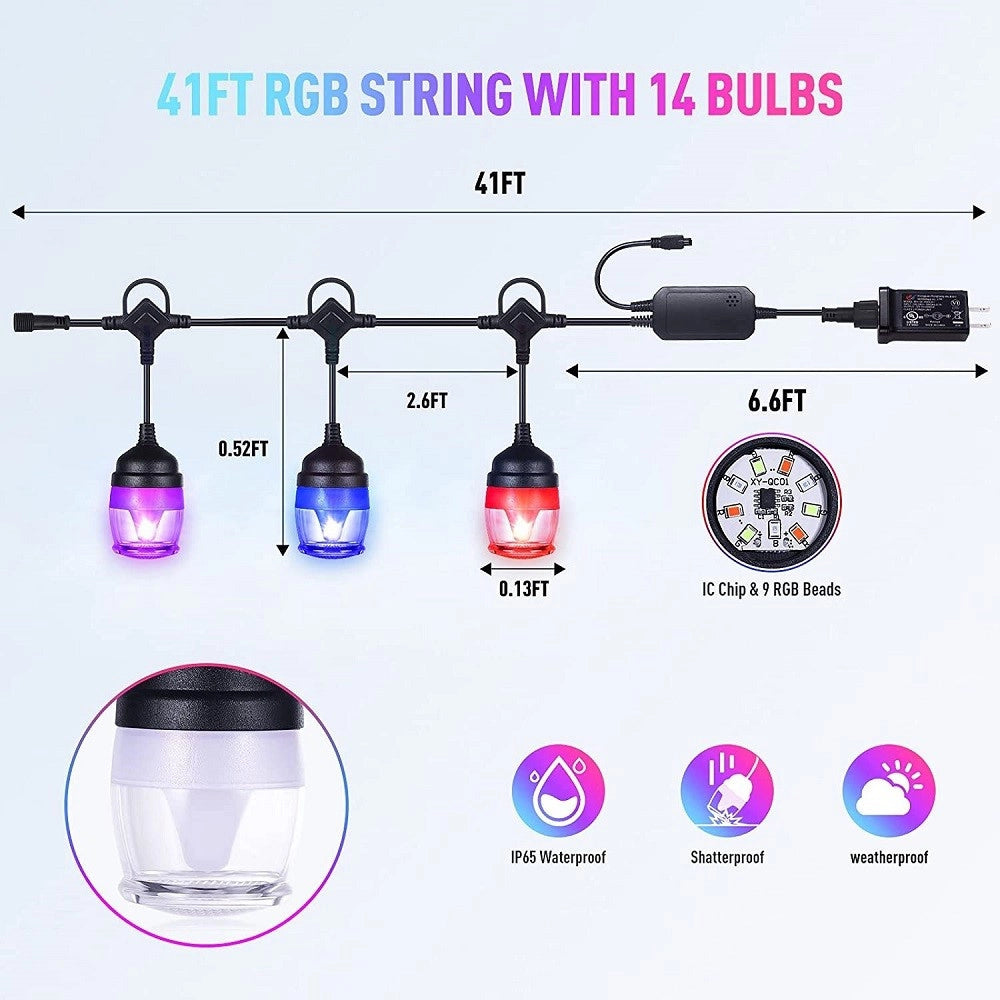 Trade Shop - Luci Per Esterni A Led Rgb 14 Lampadine Dimmerabili Sincronizzate Impermeabili -