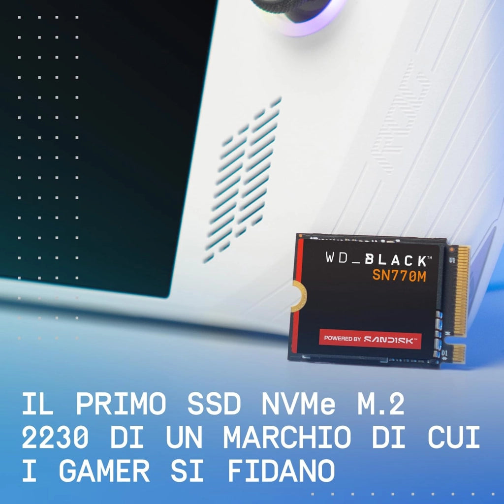 WD_BLACK SN770M NVMe SSD 2TB (Fino a 5.150MB/s, M.2 2230, PCIe Gen 4.0, TLC 3D NAND, Ideale per console portatili da gaming, Asus ROG Ally, Steam Deck, Microsoft Surface) POWERED BY SANDISK