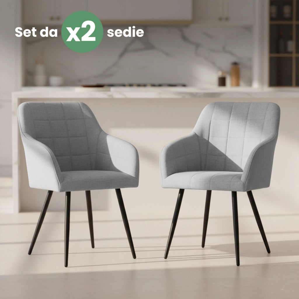 Set di 2 Sedie imbottite con cuciture quadrate LUXANO Grigio Chiaro gambe nere tessuto Lumos
