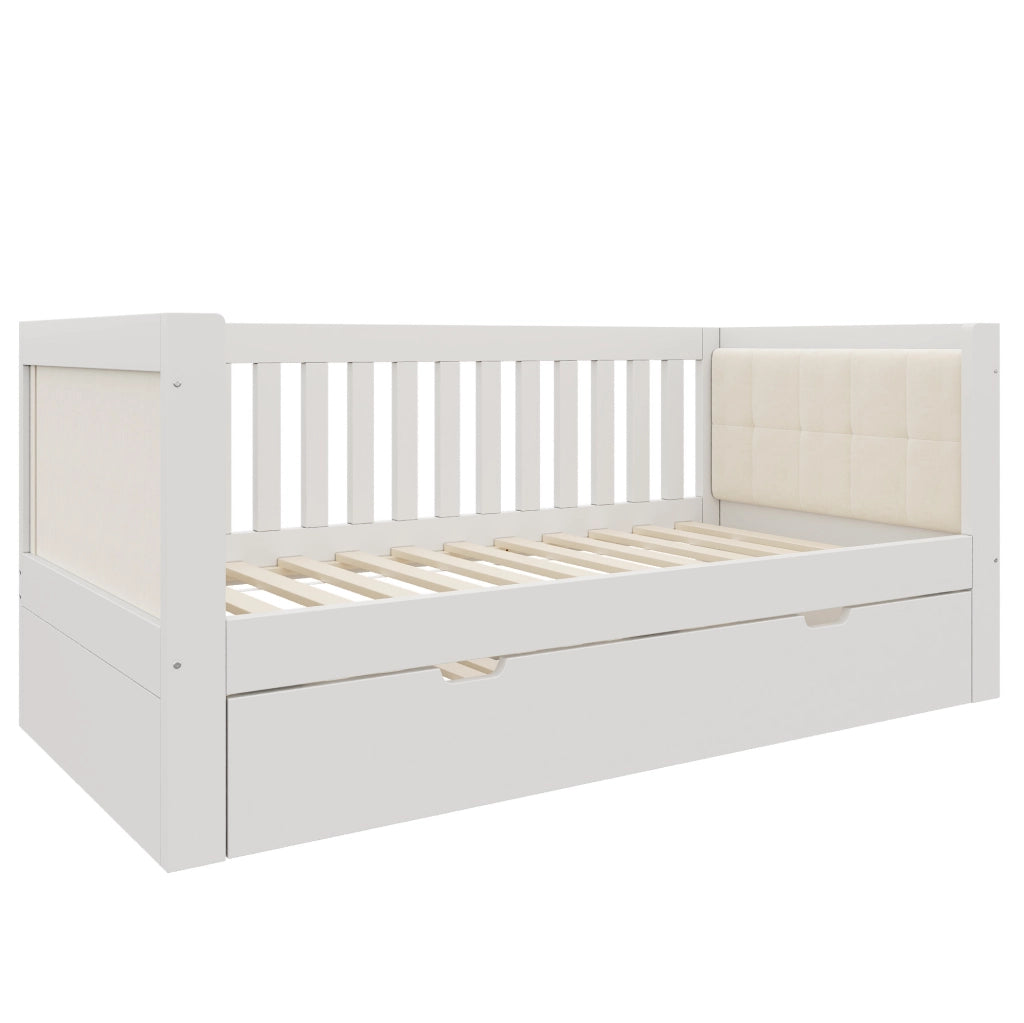 Letto da giorno 90x200 cm con letto estraibile 90x190 cm; legno bianco