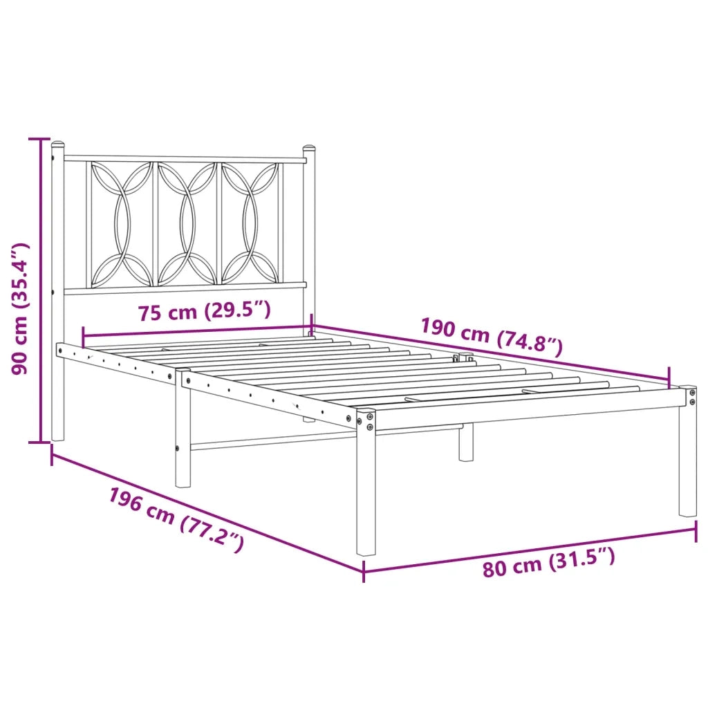Giroletto con Testiera-Struttura Letto con testiera in Metallo Nero 75x190 cm 668355