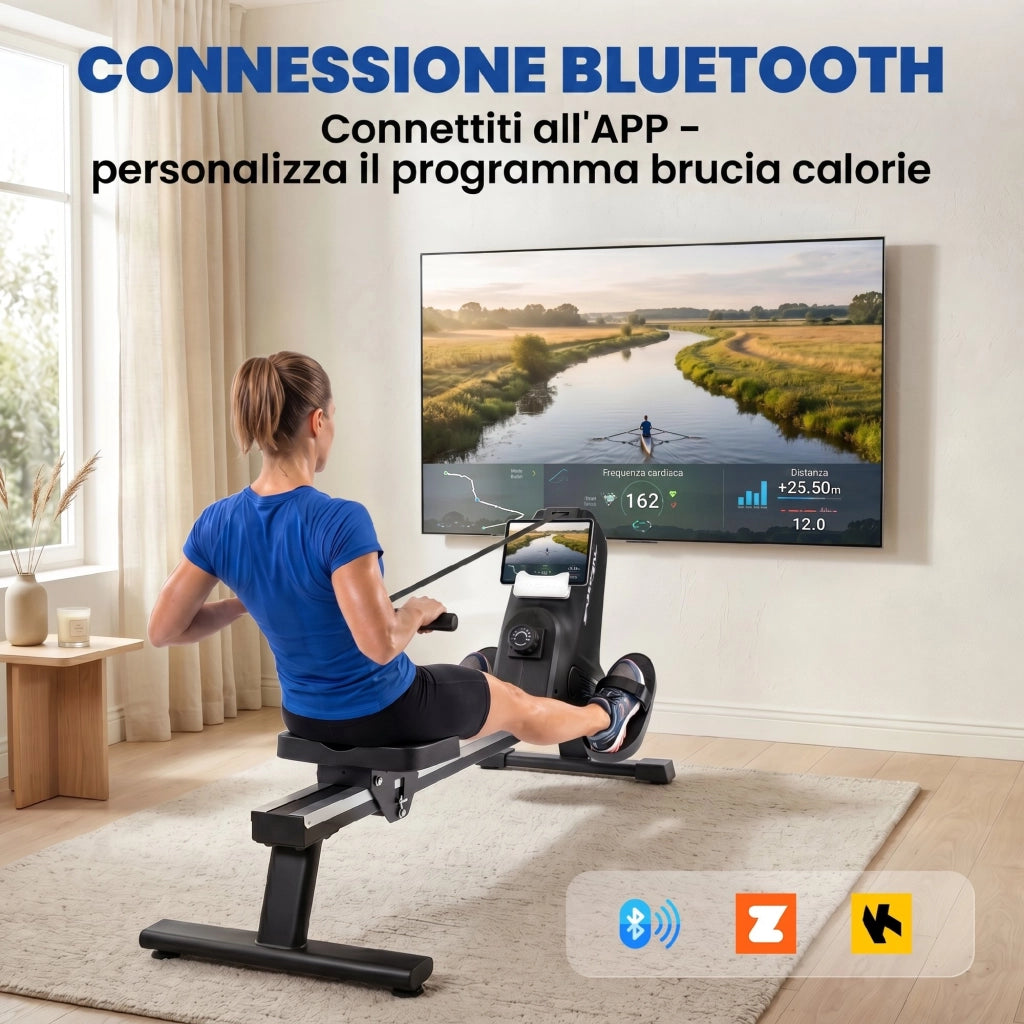 Vogatore Domestico 16 Livelli Resistenza Magnetica Binario Alluminio Bluetooth Compatibile APP Nero