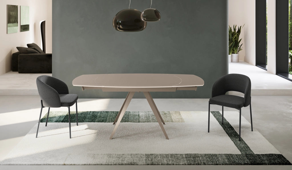Tavolo Allungabile Kyoto 120 con Top in Vetro Tortora e Struttura in Metallo Tortora Opaco - Stones