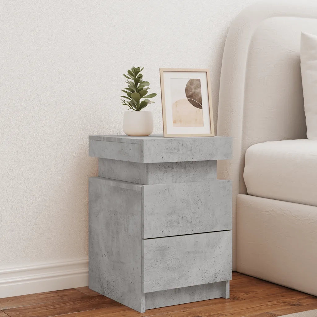 Comodino | Armadio da Notte | Mobiletto da notte con Luci LED Grigio Cemento 35x39x55 cm