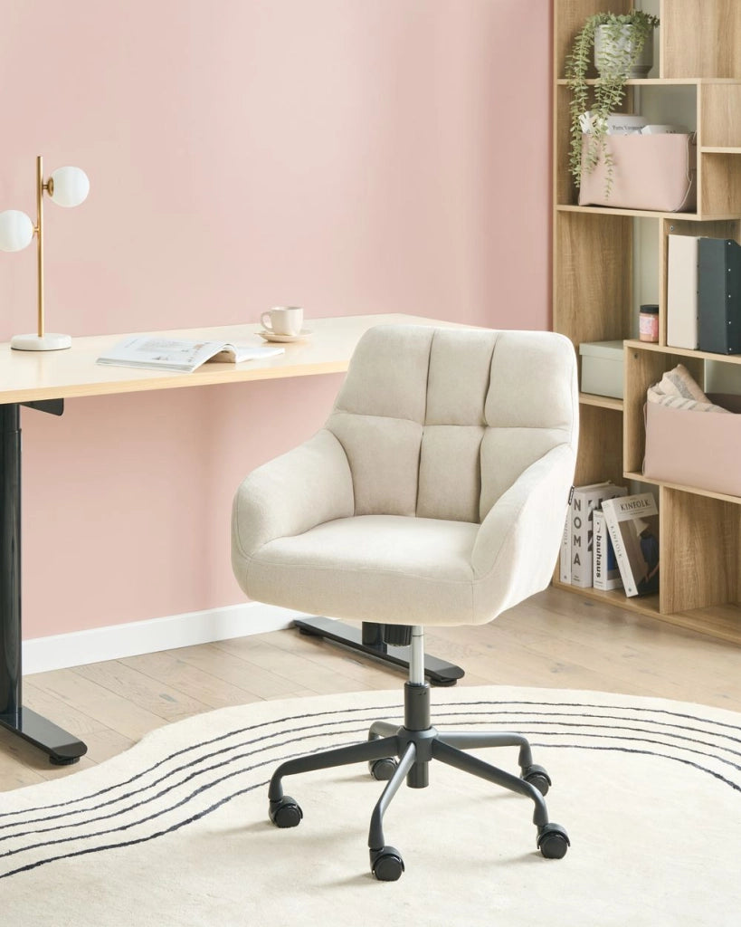 Sedia da ufficio in tessuto Beige chiaro Girevole Funzione Regolabile Mobili da Ufficio