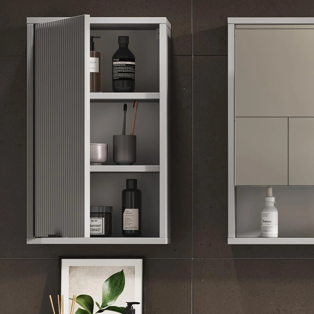 Mobile bagno Eliza, Grigio, 40 x 65 cm con 2 ripiani, adatto per l'installazione a parete per riporre accessori da bagno