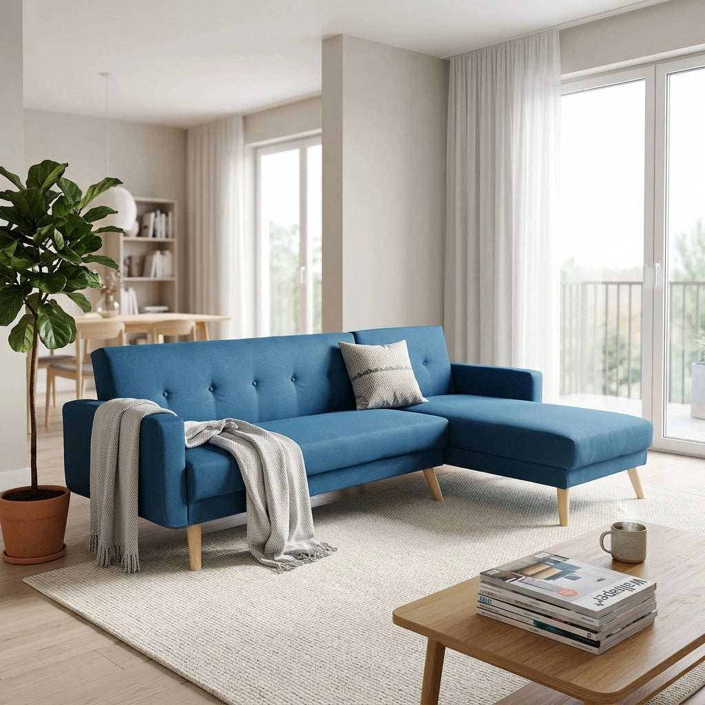 Divano Letto con penisola in Tessuto cm 176x84x84 - JAMES