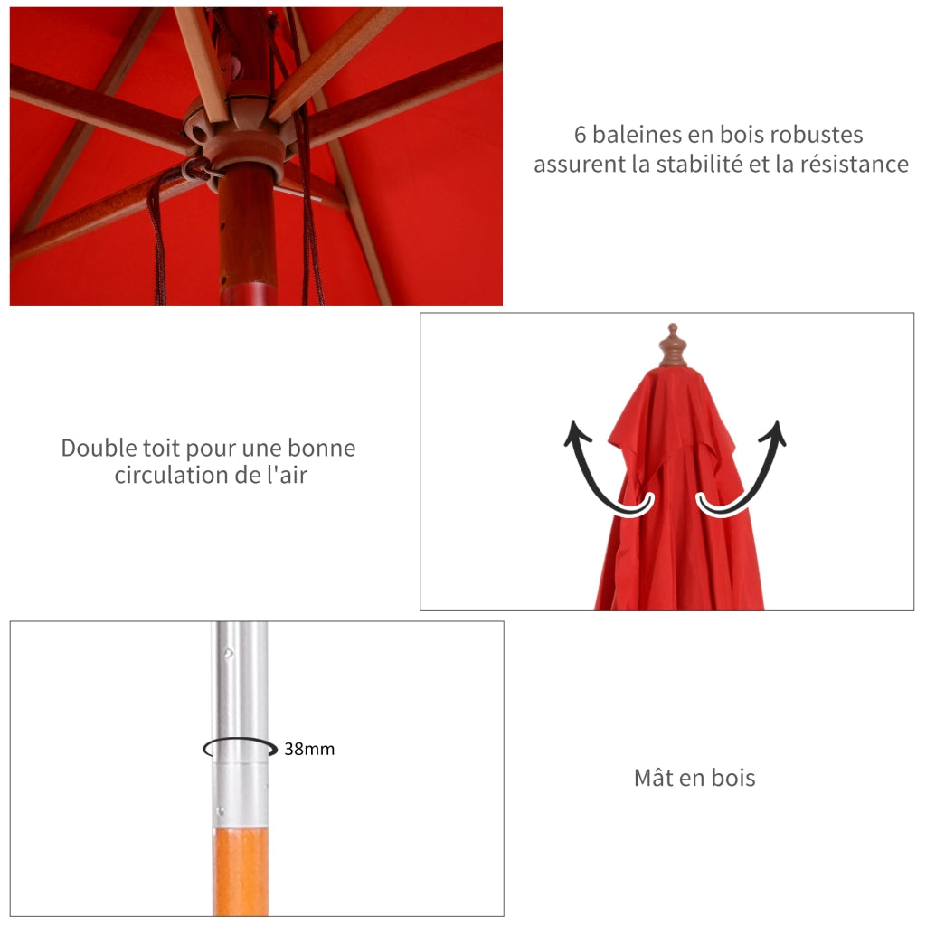 Ombrellone da giardino rettangolare inclinabile ¨C Xylo ¨C legno e poliestere rosso 2x1,5m