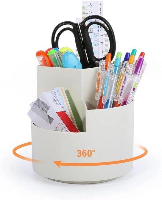 Penne rotanti per ufficio - Penne rotanti 360 gradi con grande capacità, penne per bambini con 3 cassette per ufficio, scuola, casa (bianco)