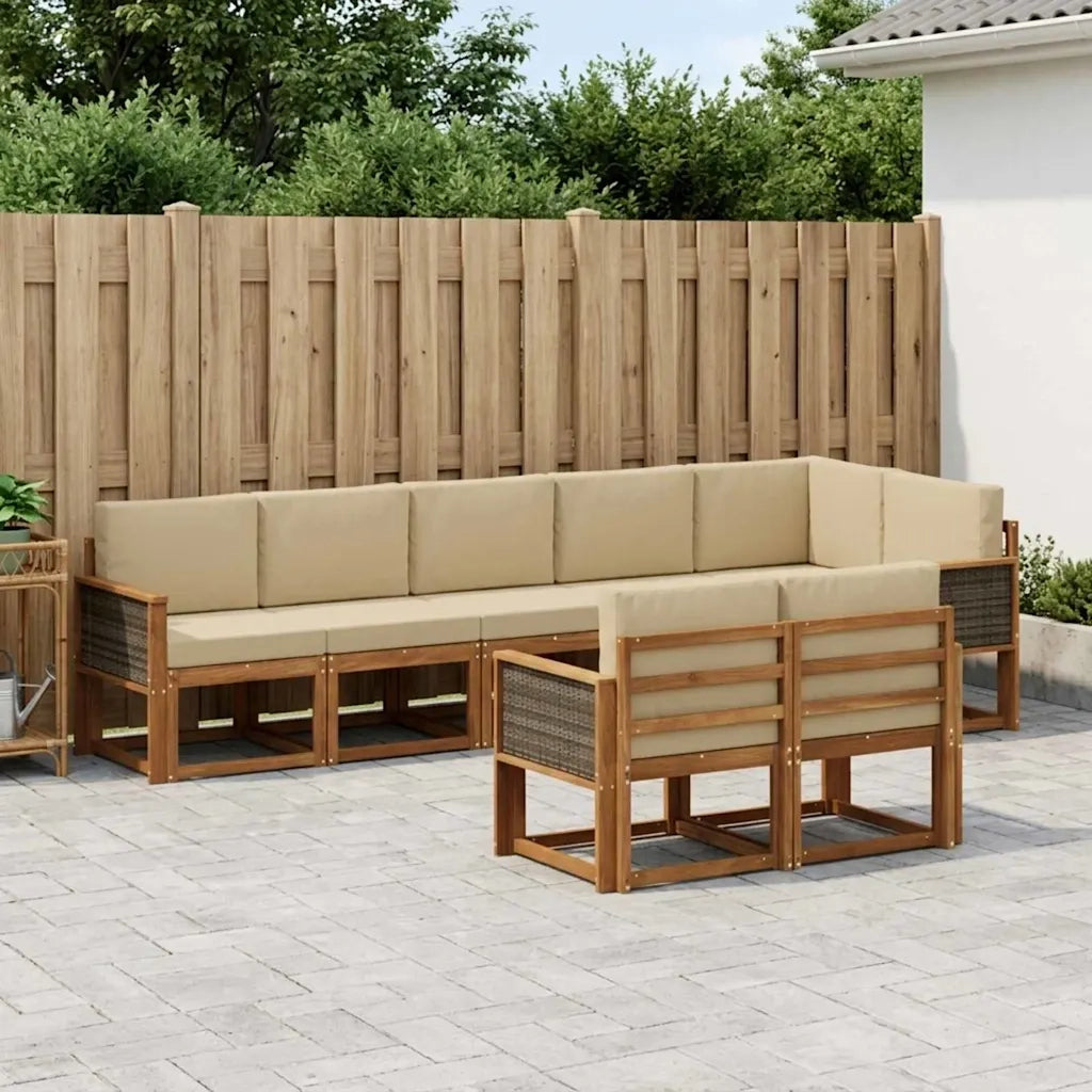 Set di divani da esterno 8 pcs Naturale e Beige Poliestere 3385309