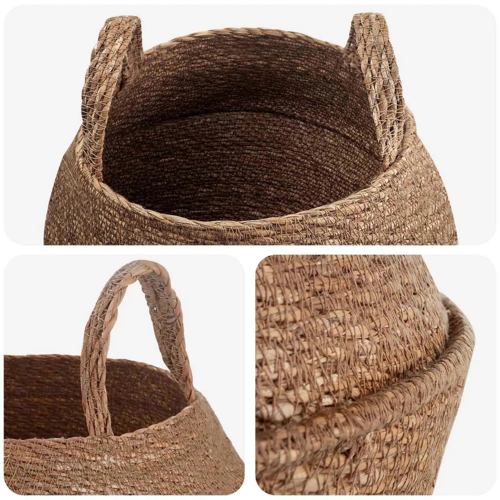 Vaso da fiori con manici Naturale Ø 32 x 32 cm 100% Erba marina