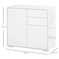 Mobiletto 2 Cassetti e 2 Ante, Apertura a Pressione, Mobile con 2 Cassetti e 2 Ante per Casa e Ufficio, 79x36x74cm, Bianco Opaco