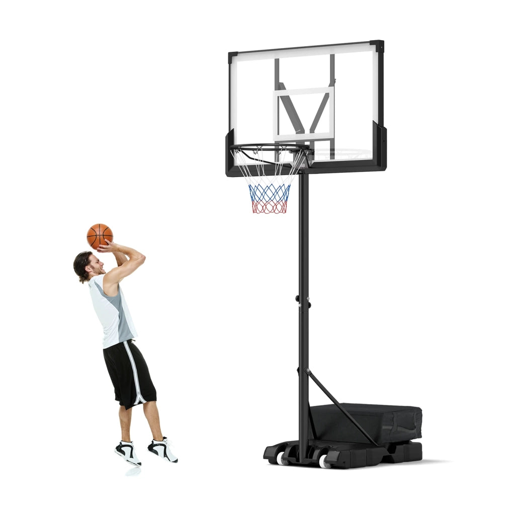 Canestro da basket portatile regolabile 4.1-10 ft per esterno e interno con ruote e base zavorrabile
