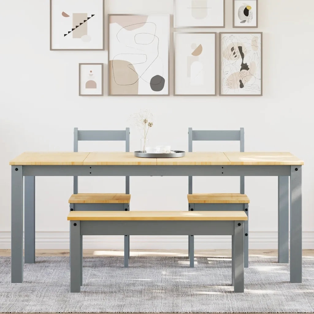 Set da Pranzo 4 pz Panama Grigio in Legno Massello di Pino 3345186