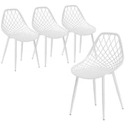 Set 4 Sedie da Pranzo Moderne con Schienale Traforato in Plastica e Gambe in Metallo, Bianco