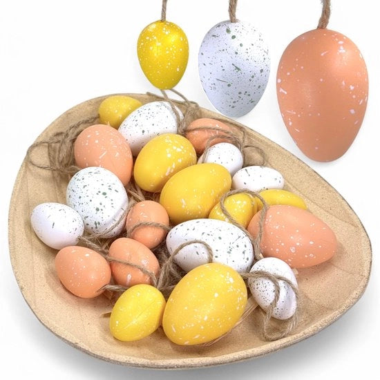 Set di uova di plastica da pasqua 20 pezzi - Cestino di juta - Scatola per uova da pasqua 29 cm x 23 cm - Aspetto realistico - Uova da pasqua reali