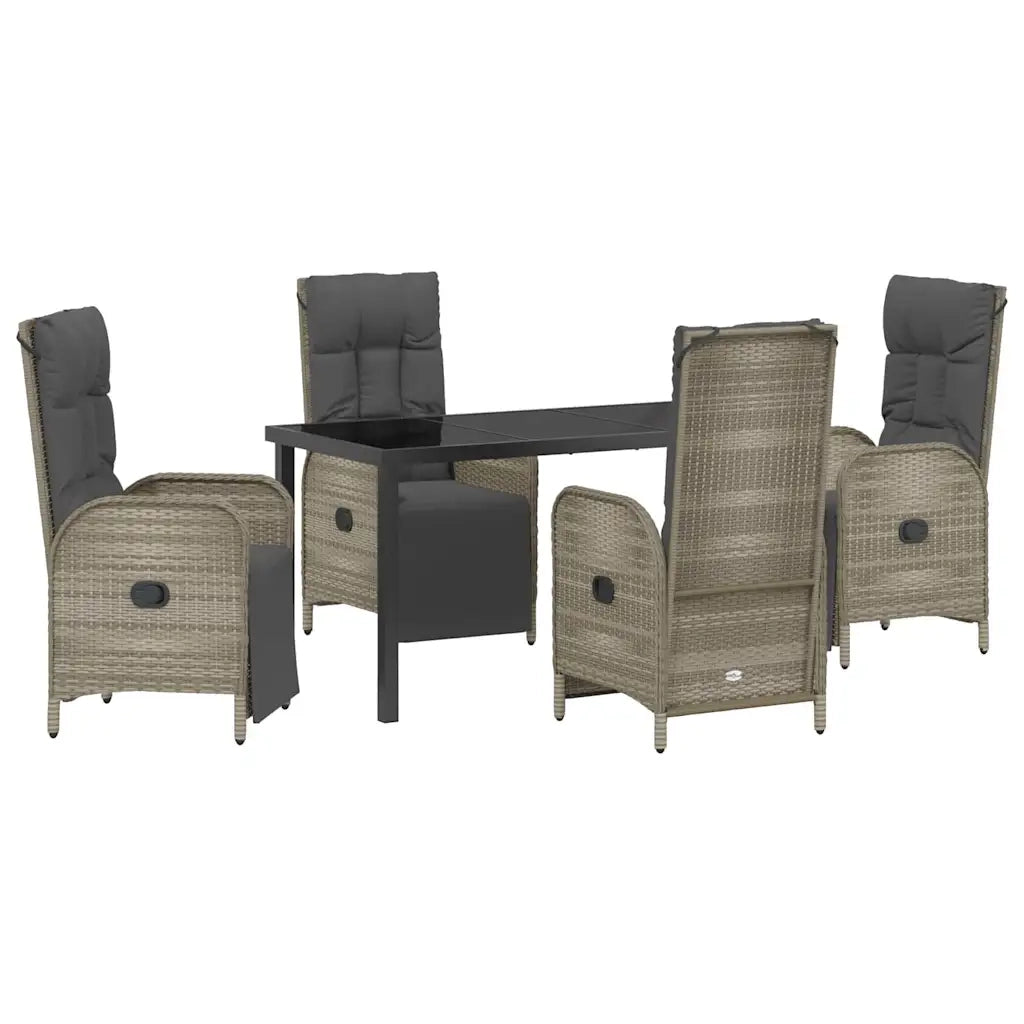 Set da Pranzo per Giardino con cuscino 5 pcs Grigio polyrattan