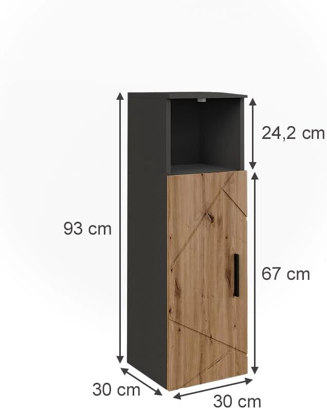 Mobiletto midi Irma, Antracite/Artisan, 30 x 93 cm con 1 porta
