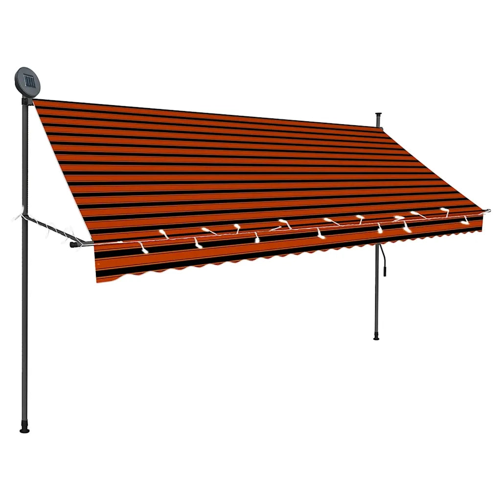 Tenda da Sole Retrattile Manuale LED 300 cm Arancione e Marrone 145880