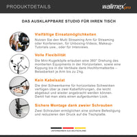 Multi Streaming Supporto da tavolo, 4 bracci articolati per fotocamere, luci LED, microfoni, morsetto di montaggio per piani 65 mm, anche per Vlogging, Videochiamate