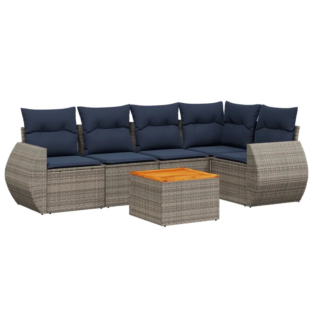 Set Divani da Giardino 6 pz con Cuscini Grigio in Polyrattan 3224997